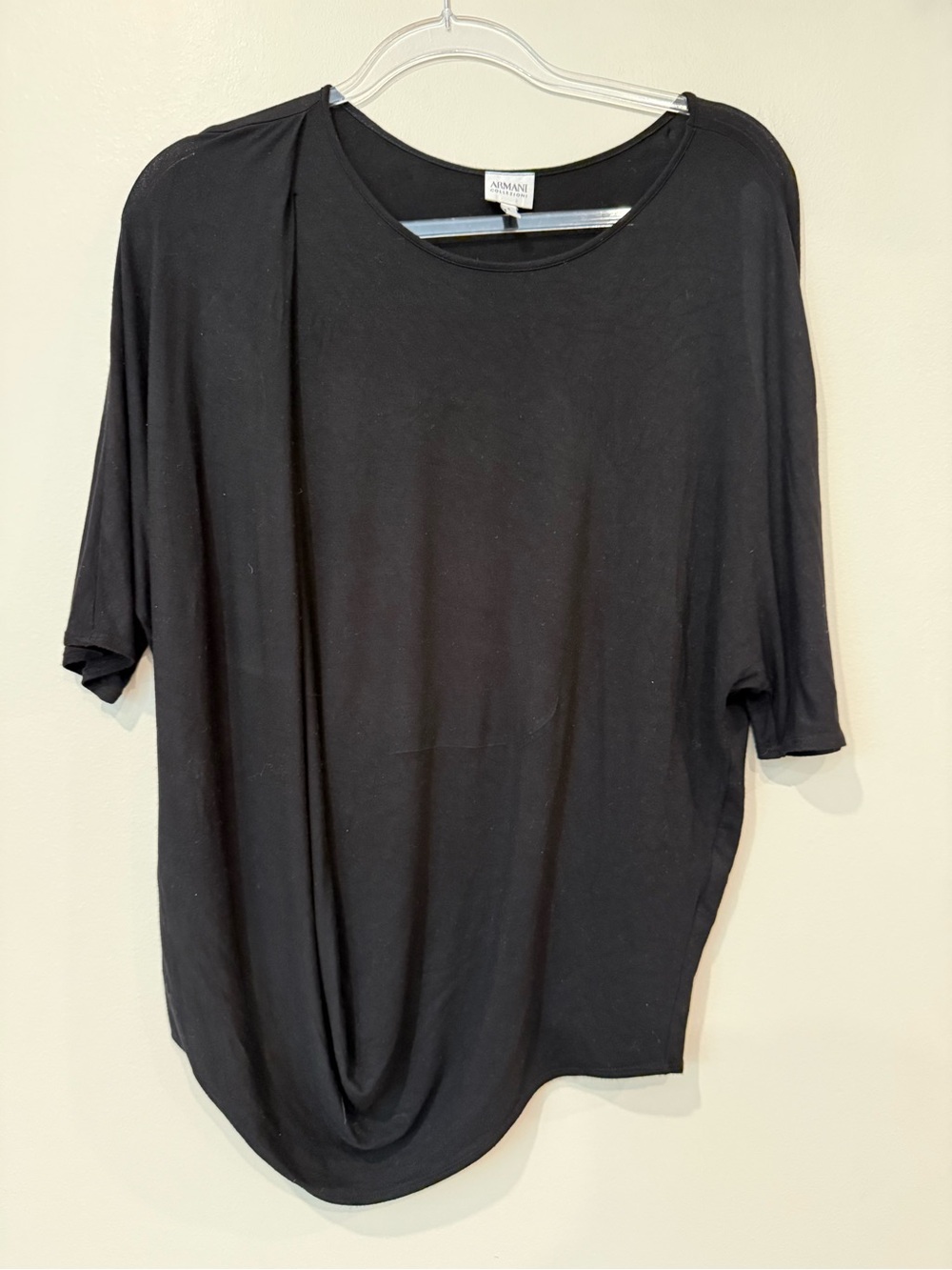 Armani Collezioni Black Short-Sleeve Dolman Draped Jersey Tee 2 Medium